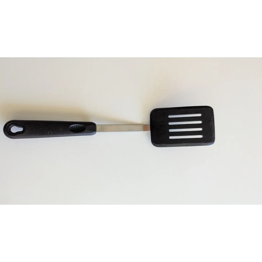 Vintage Black Slotted Nylon Turner Spatula Stainless Steel Neck Plastic Handle